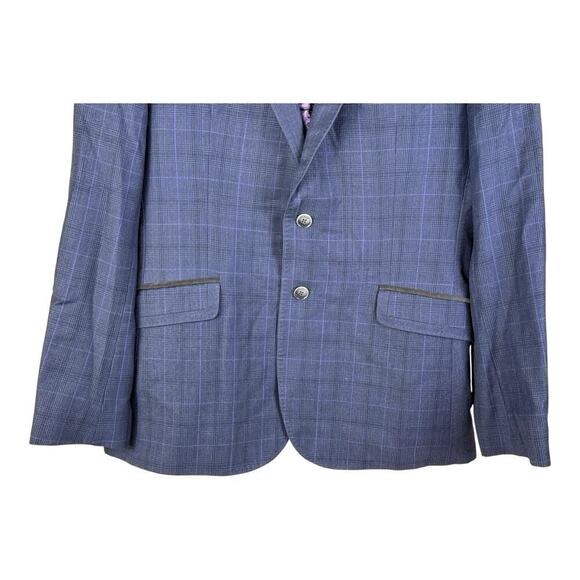 Ted Baker Sport Coat 40 R Men's Blue Purple Windowpane Wool Regular Fit Blazer - Picture 3 of 16